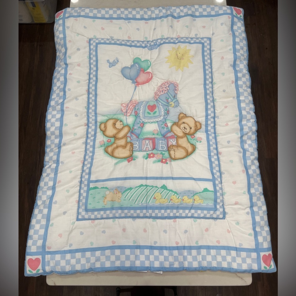 Vintage Little Bedding 
Horse Teddy Bear Baby Crib Quilt-Reversible